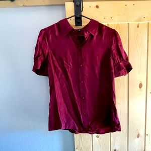 Silk puffed sleeve button down shirt Size M EUC